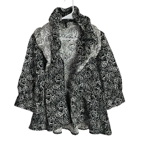 IC by Connie K Metallic Jacquard Jacket OS Black Silver Balloon Sleeve Peplum - Picture 1 of 7